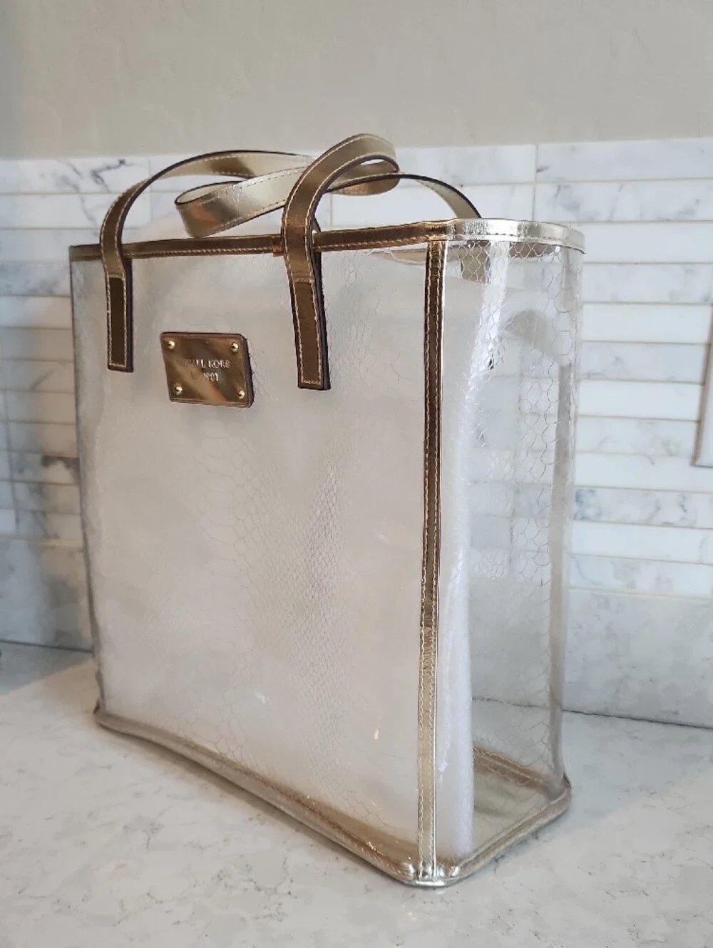 Michael Kors Large 'Nora' Clear Tote with Metallic Gold Trim